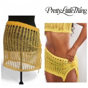 PrettyLittleThing Yellow Crochet Mini Beach Skirt NWTs- Size Large